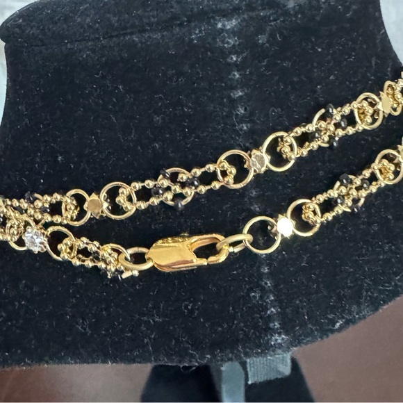 18KT GOLD PLATED CRYSTAL BLACK BEADED NECKLACE 24” - Picture 3 of 4